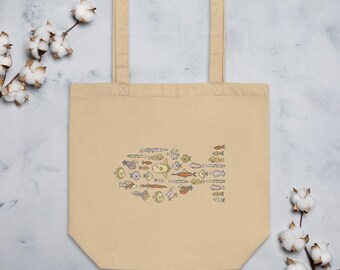 Fish Tote Beach Bag, Fish Tote Bag, Fish Book Bag, Fish Shopping Bag, Organic Tote Bag fishes, Fish Beach Bag, Cotton Tote Bags,