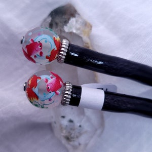 Printed Koi Fish Beaded Hair Sticks