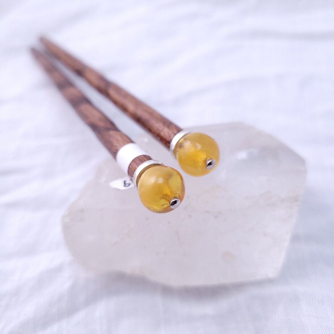 Amber Beaded Hair Sticks Etsy