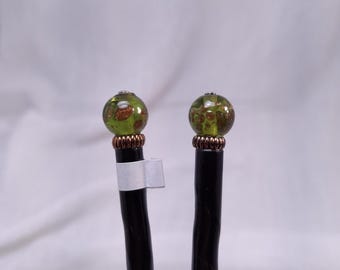 Olive Green and Copper Beaded Hairsticks