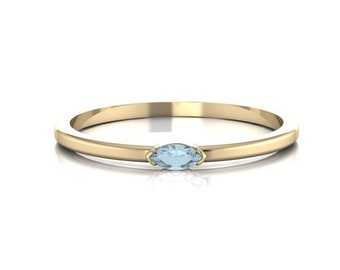 Solid Gold Aquamarine Ring 14K Birthstone Ring Women Stacking Band Gemstone Ring