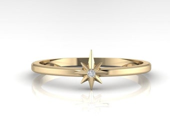 North Star Ring 14K Gold Delicate Stacking Ring Tiny Star Astrology Ring