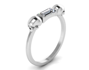 White 14k Skull Ring Gold Goth Ring Delicate Stackable Jewelry Unique White Ring