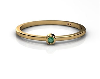 14K Gold Emerald Ring Green Stone Ring Birthstone Ring Stacking Ring Delicate Astrology Ring