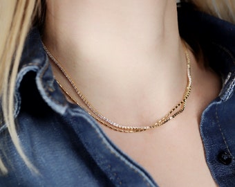 Gold Chain Necklace Zircon Layered Chocker Fashion Necklace