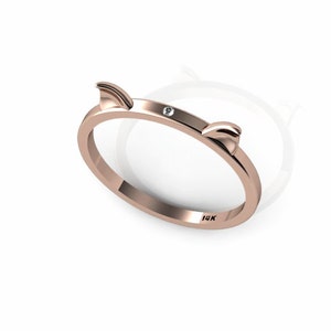Cat Ears Ring Pets Jewelry Champagne Diamond Animal Jewelry Stacking Band
