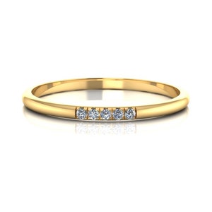 Solid 14K Gold Diamond Band Tiny Wedding Band Delicate Stackable Ring