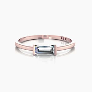 14K Gold Baguette Ring Dainty Rose Gold Stacking Baguette Band Crystal CZ Jewelry Minimalist Ring