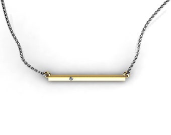 Collar de barra de oro Collar de barra de oro amarillo de 14 quilates Joyas en capas de diamantes blancos