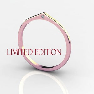14K Rose Gold Minimalist Ring Champagne Diamonds Stacking Ring Delicate Wedding Band Thin Band
