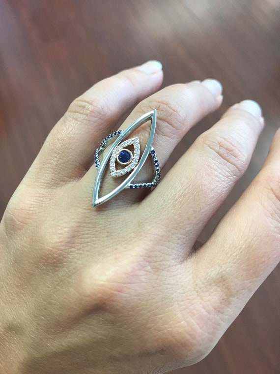 White gold evil eye ring deals