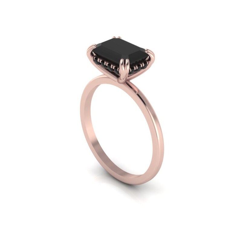 Black Emerald Cut Engagement Ring Black Diamonds Rose Gold | Etsy