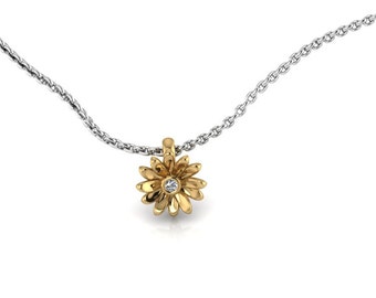 Collar con colgante de flor de oro de 14 quilates y diamantes para mujer.