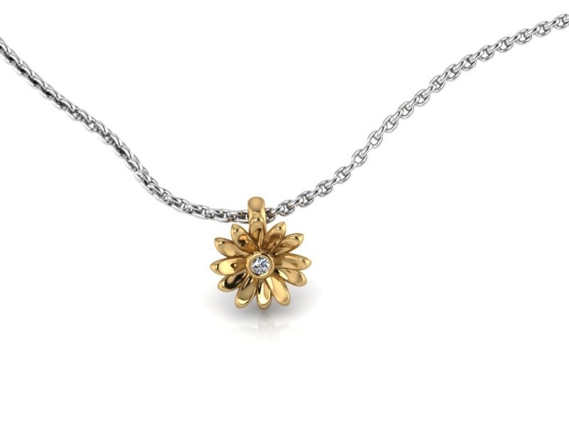14K Gold Flower Pendant Diamond Necklace For Women