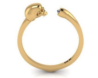 Skull Ring Diamond Goth Ring 14K Yellow Gold Until Death Do Us Part Ring Delicate Stackable Skull Ring