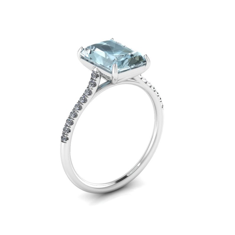 2ct Engagement Ring Emerald Cut Ring Aquamarine Wedding Ring | Etsy