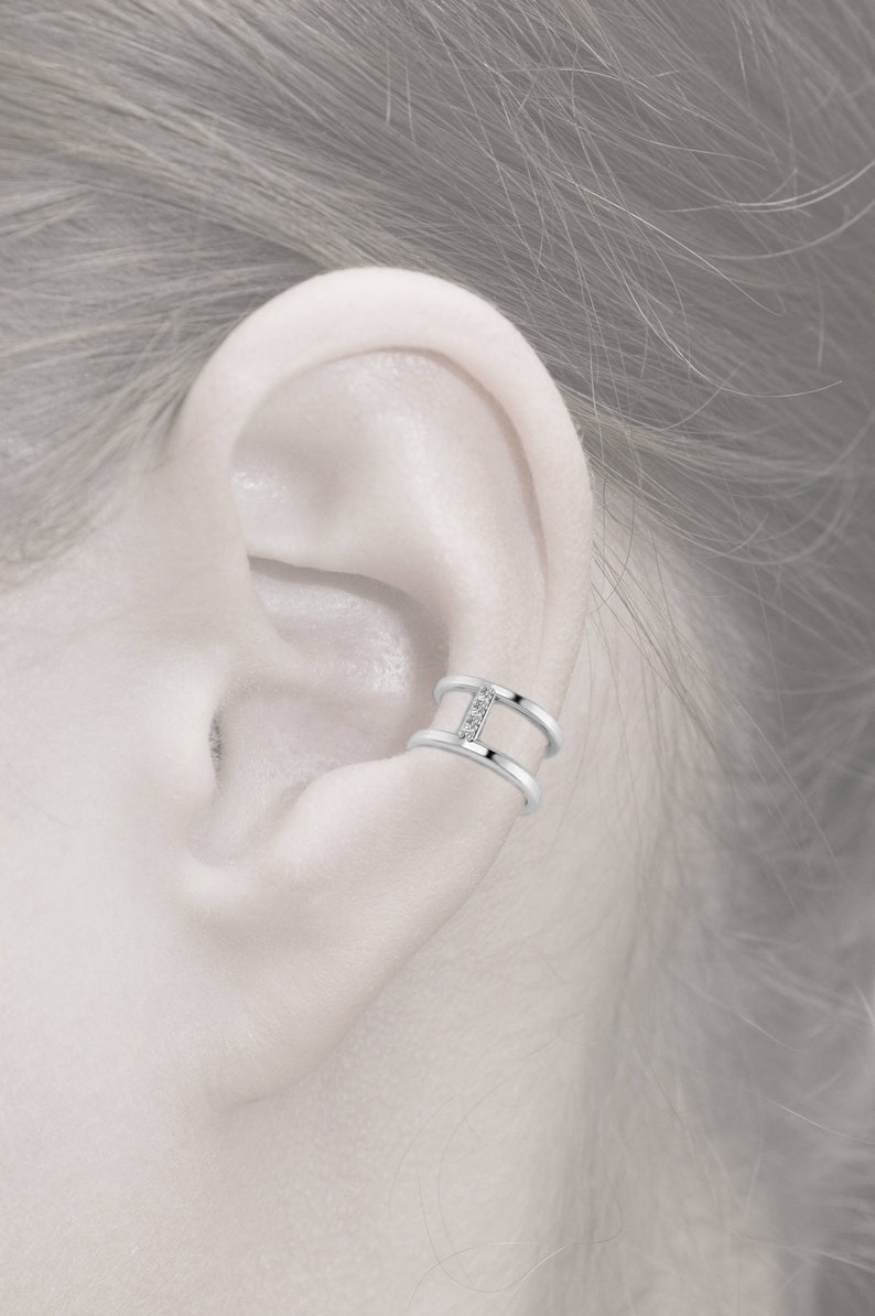 14K White Gold Ear Cuff Gold Earrings Diamonds Earcuff No Etsy