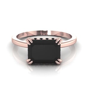Black Diamond Engagement Ring Black Onyx Rose Gold Wedding Ring 14K Gold Ring For Women