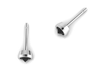 14K White Gold Mens Earrings Black Diamond Stud Earrings Simple Post Earrings For Women