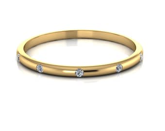 14k Yellow Gold Ring Five Diamonds Ring Wedding Band Simple Diamond Band Wedding Ring Stackable Delicate Diamond Band