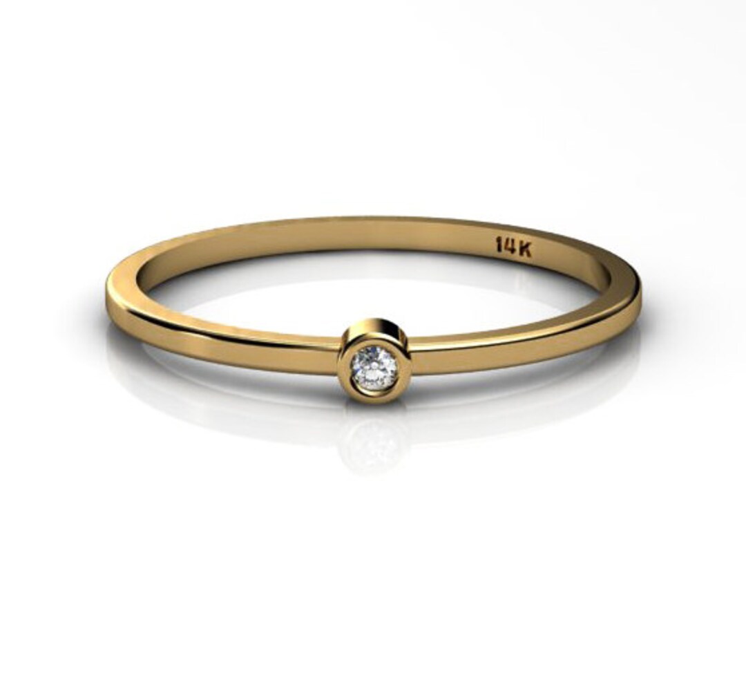 14K Gold Diamond Ring Stack Thin Stackable Ring Dainty Band - Etsy