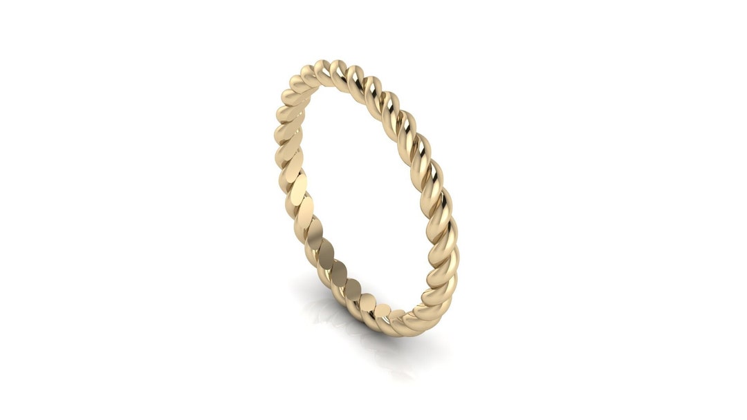Gold Braided Ring, Delicate Rope Wedding Band, 2mm Stackable Twist Band ...