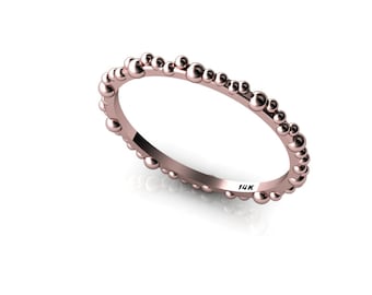 Tiny Rose Gold Band Polka Dot Ring 14K Stacklable Delicate Ring Unique Band