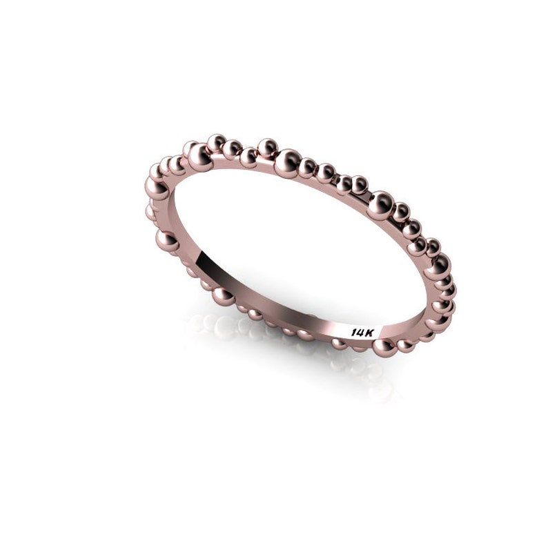 Tiny Rose Gold Band Polka Dot Ring 14K Stacklable Delicate Ring Unique Band image 1