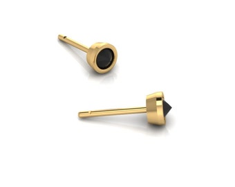 Everyday Gold Studs Black Diamond Earrings 14k Gold Diamond Post Earrings