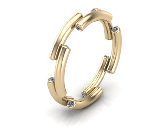 Gold Diamond Band 14K Minimalist Wedding Band Geometric Ring
