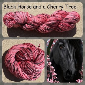 Black Horse and a Cherry Tree ~ Hand dyed Merino wool yarn ~ Sky's Creation