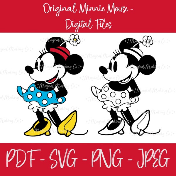 Original Minnie Mouse Digital Files - SVG/PDF/PNG/Jpeg - Kids Coloring Pages