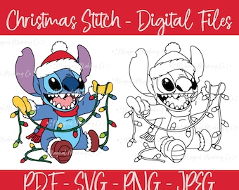 Christmas Stitch (Lilo and Stitch) Digital Files - SVG/PNG/PDF/JPeg - Christmas Coloring Pages