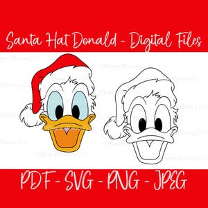 Santa Hat Donald Duck Digital Files - SVG/PNG/PDF/Jpeg - Christmas Coloring Pages