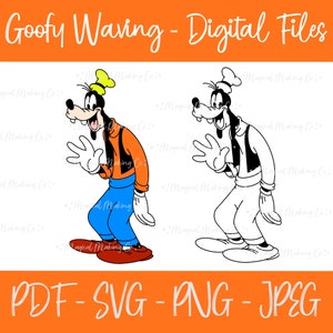 Goofy Waving Digital Files - SVG/PNG/PDF/Jpeg - Mickey and Friends Coloring Pages/Kids Coloring Pages