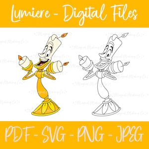 Lumiere (Beauty and the Beast) Digital Files -  SVG/PNG/PDF/Jpeg - Kids Coloring Pages/Princess Coloring Pages