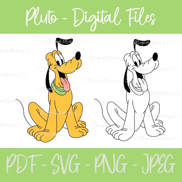 Pluto the Dog Digital Files - SVG/PDF/PNG/Jpeg - Kids Coloring Pages