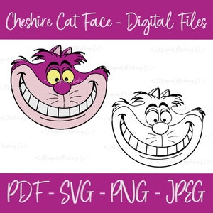 Cheshire Cat Face (Alice in Wonderland) Digital Files - SVG/PNG/PDF/Jpeg - Kids Coloring Pages