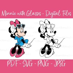 Minnie Mouse with Glasses Digital Files - SVG/PDF/PNG/JPeg - Kids Coloring Pages