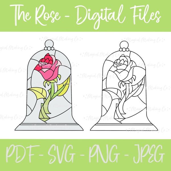 Enchanted Rose (Beauty and the Beast) Digital Files -  SVG/PNG/PDF/Jpeg - Kids Coloring Pages/Princess Coloring Pages