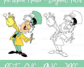 The Mad Hatter (Alice in Wonderland) Digital Files - SVG/PDF/PNG/Jpeg - Kids Coloring Pages