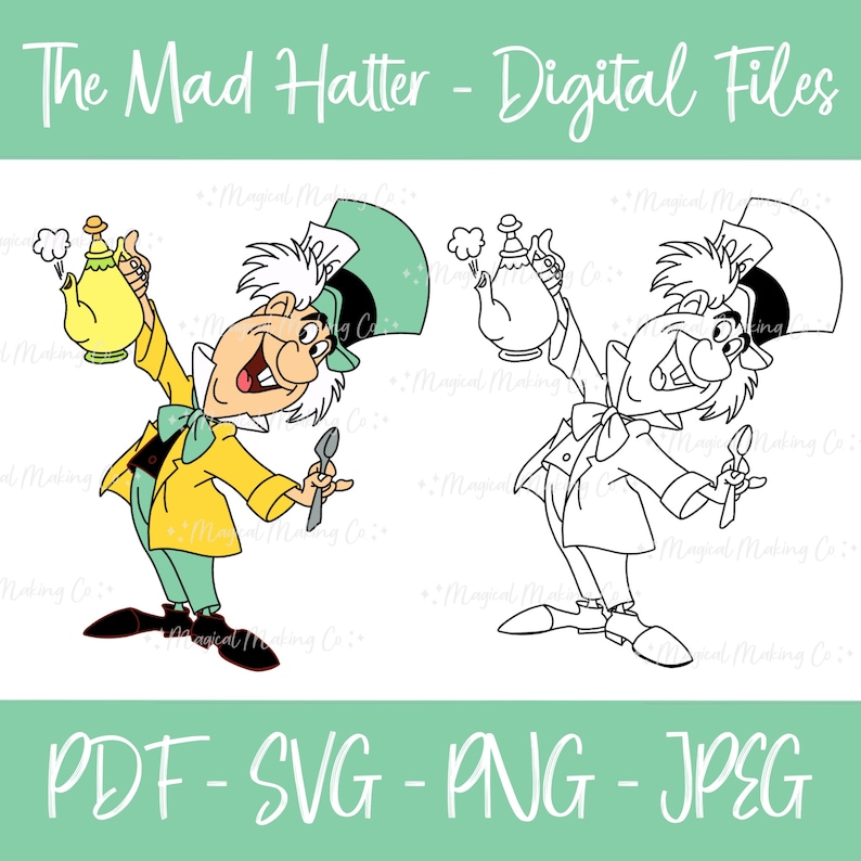 Hatter Text The Mad Hatter (alice in Wonderland) Digital Files - Svg/pdf/png/jpeg ...