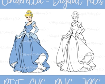 Cinderella Digital Files - SVG/PDF/PNG/Jpeg - Princess Coloring Pages, Kids Coloring Pages