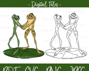 Tiana and Naveen Frogs (The Princess and the Frog) Digital Files - SVG/PDF/PNG/Jpeg - Princess Coloring Pages