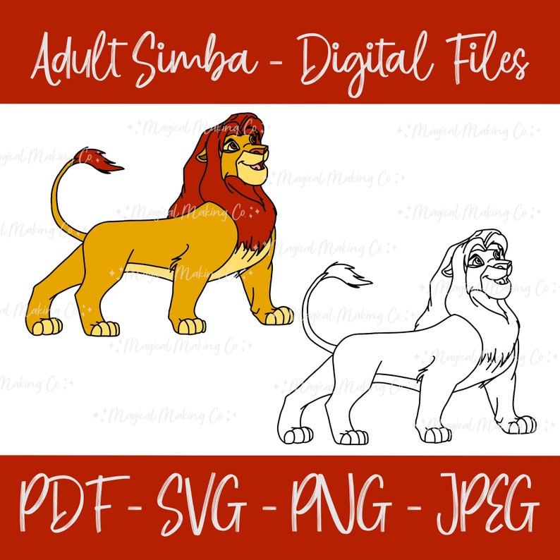 Simba Line Adult Simba (the Lion King) Digital Files - Svg/pdf/png/jpeg - the Lion ...