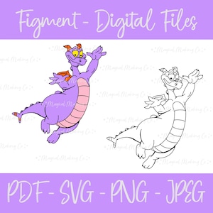 Figment the Dragon (Journey Into Imagination - Epcot) Digital Files - SVG/PDF/PNG/JPeg - Kids Coloring Pages/Parks Coloring Pages