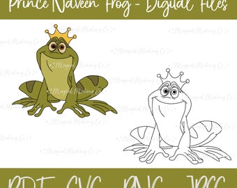 Princess Naveen - Frog Digital Files (The Princess and the Frog) - SVG/PDF/PNG/Jpeg - Princess Coloring Pages