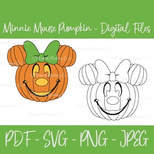 Minnie Mouse Jack-O-Lantern Digital Files - SVG/PNG/PDF/Jpeg - Halloween Coloring Pages, Kids Coloring Pages