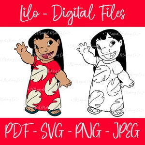 Lilo (Lilo and Stitch) Digital Files - SVG/PDF/PNG/Jpeg - Lilo and Stitch Coloring Pages/Kids Coloring Pages