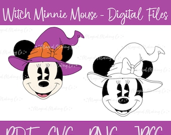 Witch Minnie Mouse Digital Files - SVG/PDF/PNG/Jpeg - Halloween Coloring Pages/Kids Coloring Pages